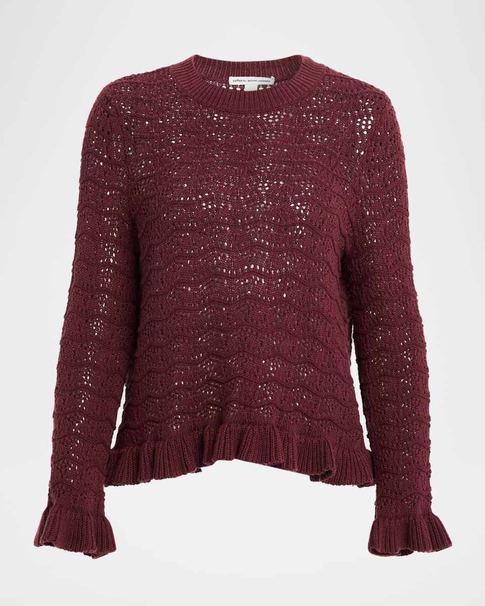 Ruffle Pointelle-Knit Sweat